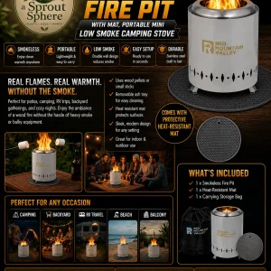 Smokeless Tabletop Fire Pit with Mat, Portable Mini Low Smoke Camping Stove
